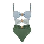 Green patchwork swimsuit / S