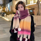 Striped gradient pom pom - purple rice pom pom