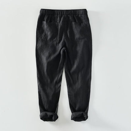 P8236 Summer New Pure Color Simple Casual Pants Men's Linen Breathable Lace-Up Pants Men's One-Piece Drop Shipping
