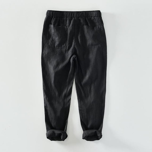 P8236 Summer New Pure Color Simple Casual Pants Men's Linen Breathable Lace-Up Pants Men's One-Piece Drop Shipping