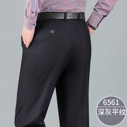 Winter men's thick business casual suit pants overalls middle-aged non-ironing men's pants dad wear high waist long pants