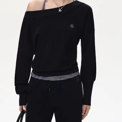 ANDYET Original Slant Shoulder Bat Sleeve Long-sleeved T-shirt Women's Fashion Sweatpants suit Lazy Elegant Two-piece Set