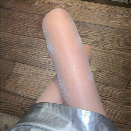 Shiny Pearl Stockings with Starry Pattern, Anti-Snag, Pearlescent Shiny Stockings for Women, Fine Glitter, Skin-Enhancing Socks, Internet Celebrity Starry Sky Summer Thin Style