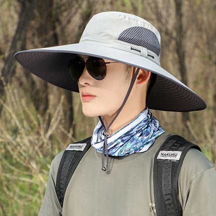 Summer big brim Hat sun protection windproof fisherman hat men and women outdoor mountaineering fishing sun hat mesh breathable sun hat