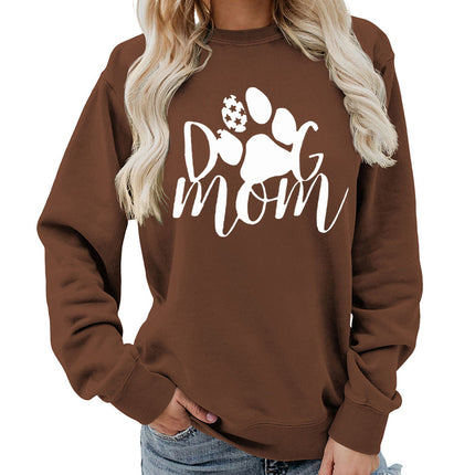 Amazon Source Dog Mom Printed Round Neck Women's Jacket Sweatshirt Autumn and Winter Jacket Casual Loose