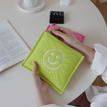 Korean Style Ins New Data Cable Storage Bag Simple Smiley Cosmetic Bag Portable Hand Bag Women's Cute Inner Bag