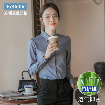 New Women's Bamboo Fiber Professional Shirts, No-Iron Business Casual Shirts, Women's White-Collar Attire, Bank Work Clothes