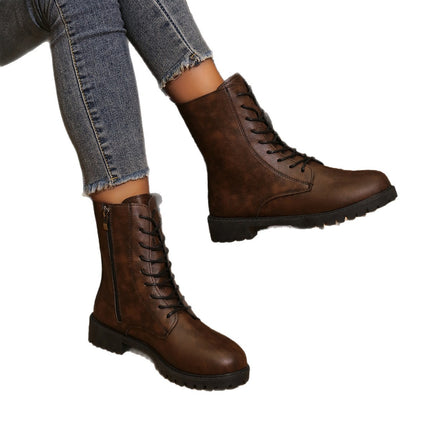 2025 Spring New Style Medium Heel Thick Heel Retro Large Size Cross-Border Mid-Calf Boots for Women Foreign Trade Round Toe Side Zipper Women's Boots