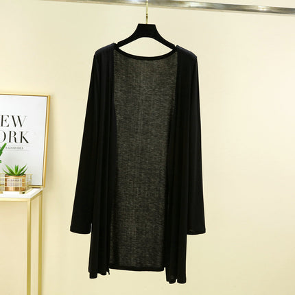 Mid-length Modal Cardigan 2024 Spring and Summer Air-conditioning Shirt Shawl Butt-covering Sunscreen Shirt Beach Thin Coat for Women
