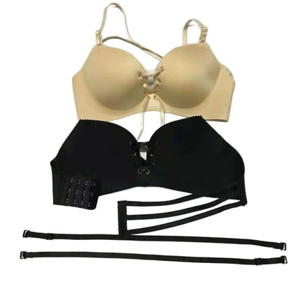 Backless Strap Traceless Women's Bra One-piece Push-up Cross Back Beautiful Back Adjustable Underwear Factory Direct Supply