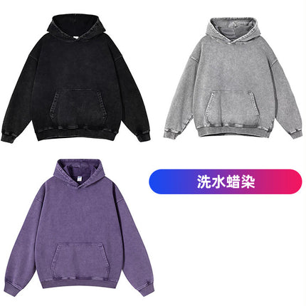 Cross-border American Retro Batik Washed Hooded Sweatshirt New High Street Tide Brand Loose Men's and Women's Tops to Figure Production