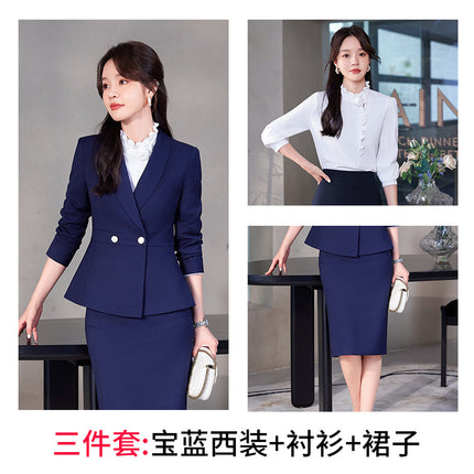 navy blue Professional suit Women's Fashion Elegant Suit Shirt Three-piece Hotel Manager Work Clothes Front Desk Uniform