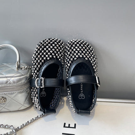 0316 Children's Sandals Sweet Rhinestone Shallow Mouth Small Leather Shoes 2025 Summer New Girls Hollow Fashion Princess Shoes