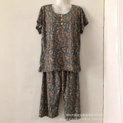 1688 Stall Supply Summer Middle-aged and Elderly Women's T-shirt Two-piece Old People's Short-sleeved Suit New Products