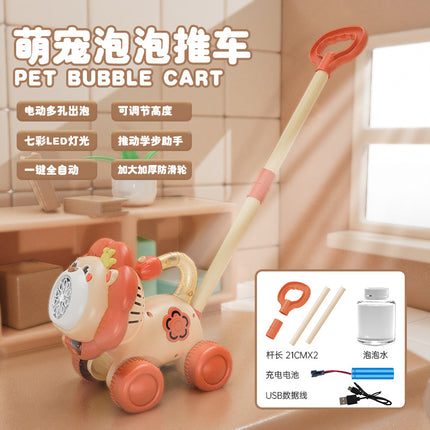 Dinosaur Trolley Bubble Blowing Machine Cute Fun Animal Modeling Children's Walkers Rabbit Push Music Stall Toys