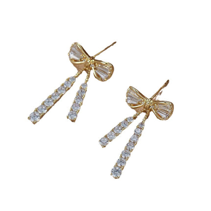 Tassel Earrings 2024 New Fashionable Rhinestone Bow Earrings High-end Temperament Light Luxury Niche Earrings Earrings
