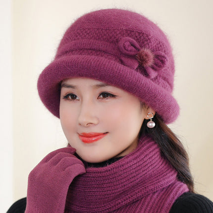 Autumn and winter middle-aged and elderly people hat female mother wool hat fleece-lined cold-proof cotton basin hat grandma old lady knitted hat