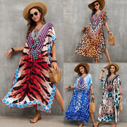 European and American new polyester printed beach dress loose bikini swimsuit cover shirt seaside vacation sun protection shirt for women