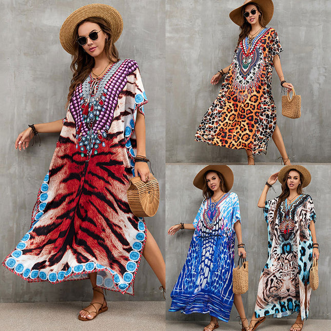 European and American new polyester printed beach dress loose bikini swimsuit cover shirt seaside vacation sun protection shirt for women
