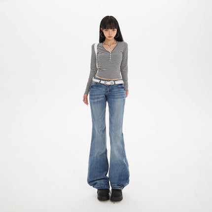 2025 New American Retro Hot Girl Low-Waist Flared Pants Slim Fit Versatile Slightly Stretchy Autumn and Winter Women's Jeans