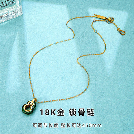 New Chinese style K gold gourd necklace women's high-end sense of non-fading clavicle chain niche design sense titanium steel jewelry wholesale