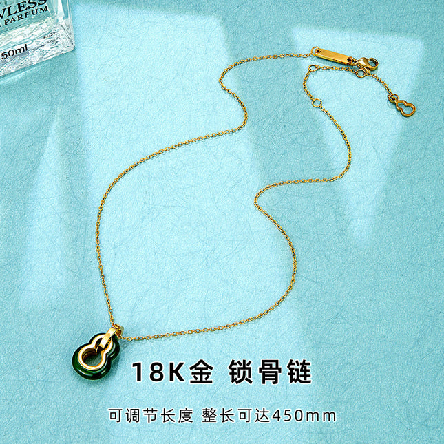 New Chinese style K gold gourd necklace women's high-end sense of non-fading clavicle chain niche design sense titanium steel jewelry wholesale