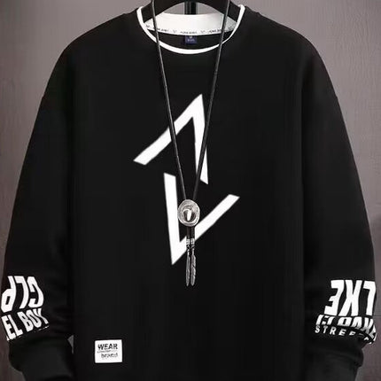 Fake Two-Piece Sweatshirt for Men in Spring and Autum, Junior High School Students and High School Students' Bottoming Shirts for Teenagers, Loose, Trendyy and Handsome Autum Clothes