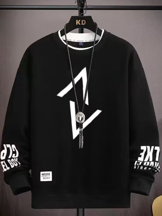 Fake Two-Piece Sweatshirt for Men in Spring and Autum, Junior High School Students and High School Students' Bottoming Shirts for Teenagers, Loose, Trendyy and Handsome Autum Clothes
