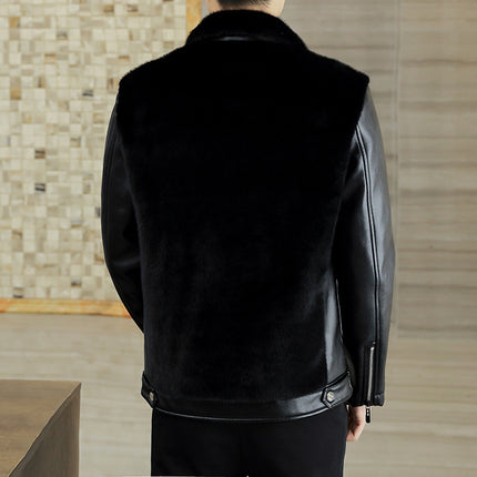 2023 Winter Lapel New Gold Mink Jacket Men's Fur All-In-One Men's Thickened Leather Jacket Light Luxury Fur Jacket