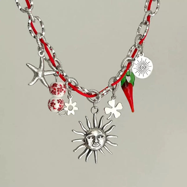 Cross Border Original Design Dopamine Color Rope Stainless Steel Accessories Ocean Series Pendant Colorful Fashion Personality Necklace