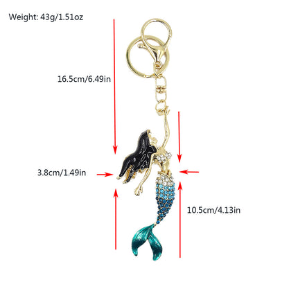 Creative Jewelry Stereo Diamond Enamel Mermaid Keychain Car Hanging Women's Bag Accessories Metal Key Ring