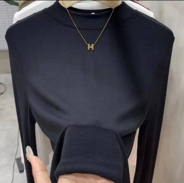 Bottoming Shirt T-Shirt Bottoming Fashion T-Shirt Bottoming Shirt Versatile Top 2025 New Slimming Look Mid-Collar Pure Color High Collar