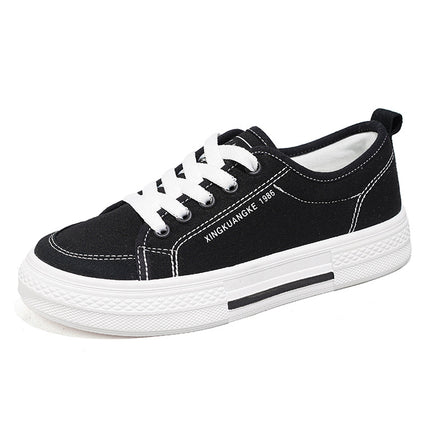 2025 Spring New Canvas Shoes Women's Flat Easiest for Match Sports and Casual Women's Shoes Student Soft Sole Plaid Black Cloth Shoes