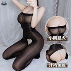 Black-silky glossy garter stockings / Open - 37.5-80kg