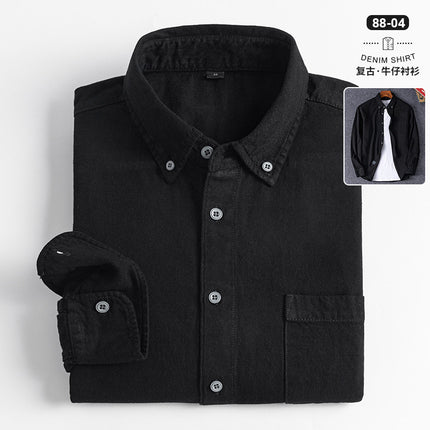 2023 new denim shirt buckle collar long sleeve casual men's tremolo fast hand a generation of retro Joker shirt