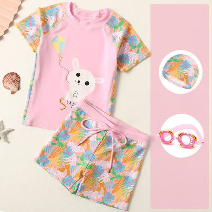 Children's swimwear boys and girls split swimwear swimming trunks suit children's summer quick-drying short-sleeved manufacturers wholesale