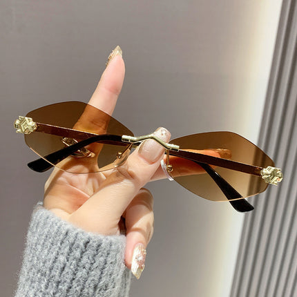 Frameless diamond personality sunglasses 2024 new sunscreen European and American trend sunglasses high sense sunglasses ladies