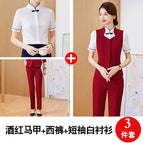 wine red vest short sleeve shirt pants / S