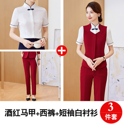 Spring and Autumn 2023 Commuter New wine red Long Sleeve Suit I Also Blouse Pants Skirt Four-Piece Suit