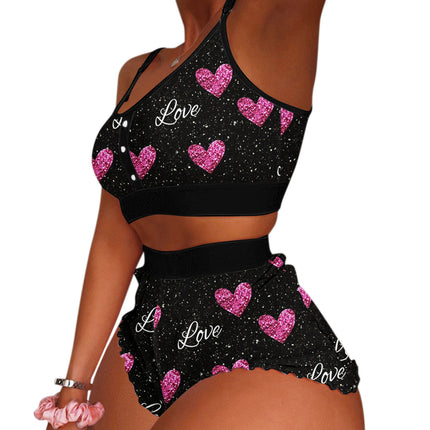 European and American Foreign Trade Cross-Border Sales Strawberry Print Camisole Two-Piece Loungewear Sweet Pajamas Stylish Sweet Style