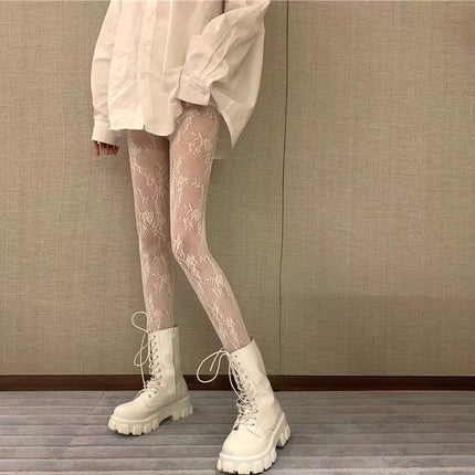 Internet Celebrity Retro Sexy Lace Pantyhose Gray Fishnet Stockings Spider Pattern Black Silk Fine Mesh Black Leggings