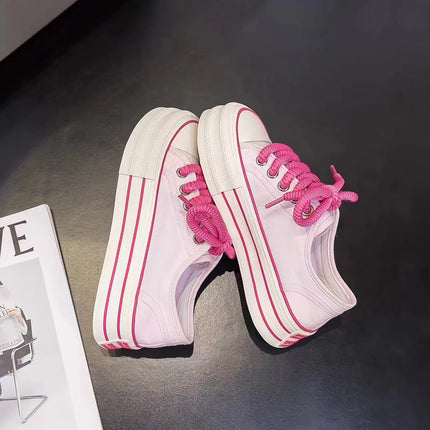 6733 Canvas Shoes for Women 2024 Summer Breathable Low-Top Thick-Soled Dopamine Cream Mango Toe White Casual Shoes
