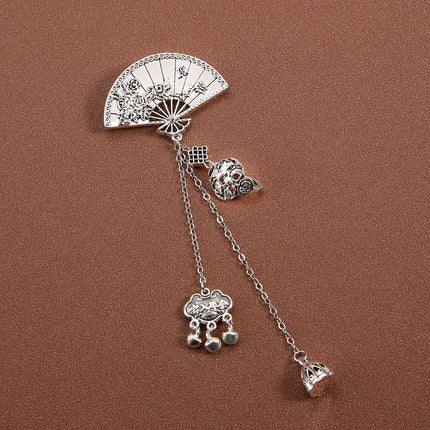 Chinese-Style Retro Plum Blossom Fan Brooch Cheongsam Lapel Button Bell Tassel Pendant Hanfu Pin