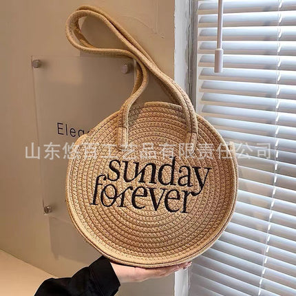 Summer Niche Straw Woven Bag Women's 2022 New Fashionable Cotton Woven Bag Beach Bag Large Capacity Shoulder Basket Bag
