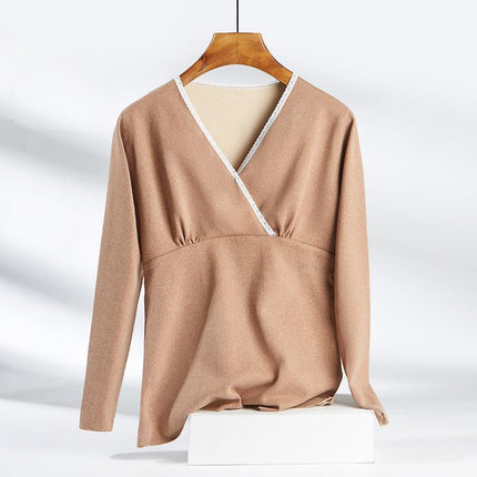 Breastfeeding Autumn Jacket One-Piece Women's plus size Autumn and Winter fleece-lined Pregnant Women's Thermal Underwear Postpartum Maternity Clothing