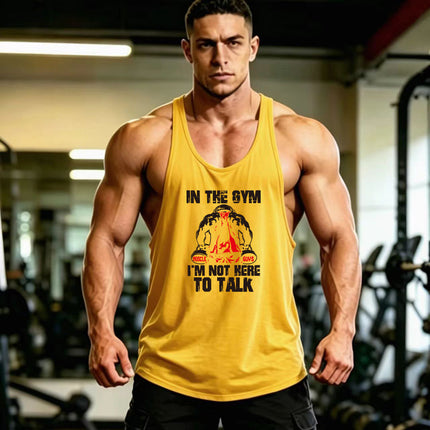 Summer Men's Vest Thin Strap Sports European and American Bodybuilding Fitness T-shirt Printed logo Waistle I-Shoulder Loose Men