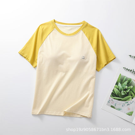 Wholesale Summer Raglan Short-Sleeved Pure Cotton with Chest Pad Round Neck Pullover T-Shirt Casual Home Top Drop Shipping