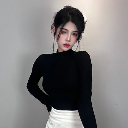 South Korea Dongdaemun New Sexy Chest Figure High Collar Tight Slimming All-match Long Sleeve T-shirt Women's Top