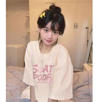 Chic Sweet Style Pure Cotton Short-Sleeved T-Shirt for Women 2026 Summer New Style Preppy Style Loose Design Half-Sleeved Top Trendy