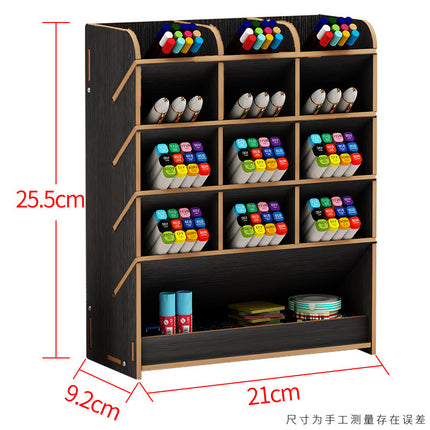 Wooden Pen Holder Storage Box Large Capacity Nordic Creative Fashion Multi-Compartment Pen Holder Office Desktop Storage Shelf